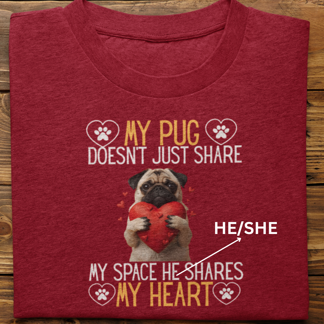 Pug : Shares My Heart Tshirt Unisex